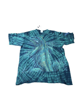 Men's Rainforest Cafe Green Blue Iguana Tie-Dye Short Sleeve Tee L